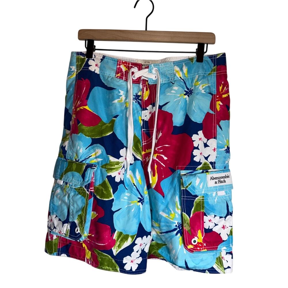 VINTAGE ABERCROMBIE & FITCH Y2K Floral Hawaiian print drawstring board shorts M
